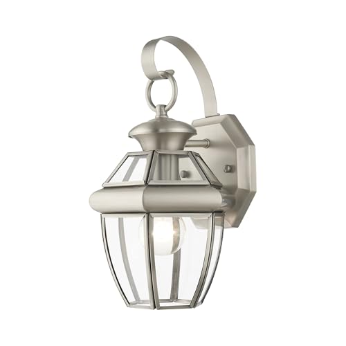 Outdoor Wall Lantern Brushed Nickel Finish Solid Brass with Clear Beveled Glass - Monterey Style