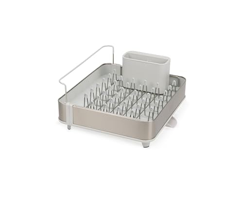 Extendable Steel Dish Rack with Draining Spout - 1-Tier Light Stone