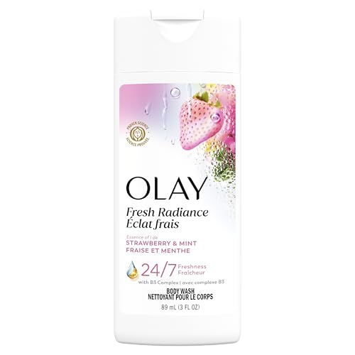 Olay Body Wash for Women - Fresh Radiance Strawberry & Mint, 3 oz (24 Pack) - All Skin Types, Hydrating, Refreshing