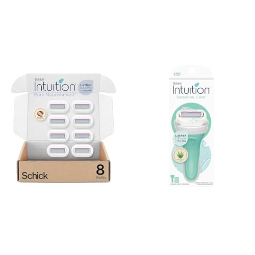 Schick Intuition Pure Nourishment Razor Refills, Sensitive Skin Razor with Aloe, 8 Count Refills & 1 Razor with 2 Refills