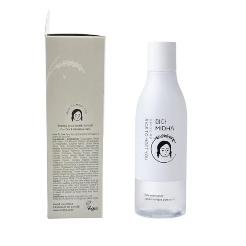 MIDHA Rice Pure Toner, 6.76fl.oz/200ml, Hydrating, Soothing, Fast-Absorbing Daily Toner ? Lightweight, Vegan, Alcohol-Free, Clean Beauty Skincare for Sensitive & Dry Skin