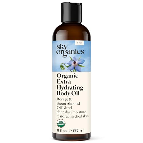 Sky Organics Organic Extra Hydrating Body Oil, Nourishing Organic Skin Care with Borage, Acai & Sweet Almond Oil, Nourishing Hydration for Softer, Smoother, Refreshing Orange & Spearmint Scent,