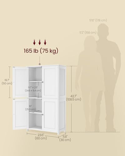VASAGLE Floor Storage Cabinet with 4 Doors and Adjustable Shelves - Cloud White / 42.7"