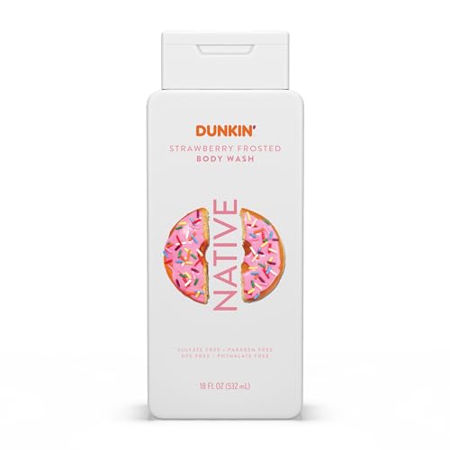 Native Body Wash, Dunkin Stawberry Frosted, Contains Naturally Derived Ingredients | For Women & Men, Sulfate, Paraben, & Dye Free Leaving Skin Soft and Hydrated | 18 oz