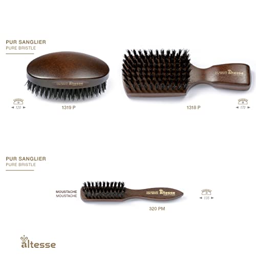 Altesse 320 PM Boar Bristle Beard Brush for Men Beard and Mustache Beard Grooming Kit Dark Beechwood Small Beard Brush Mini with 3 Rows of 100% Firm Boars Hair Beard Brush (5.5") Handmade in France