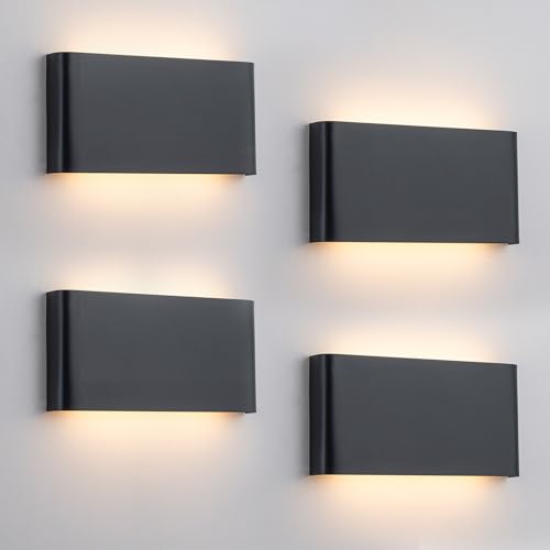 Black 4 Pack 15W Modern LED Wall Sconces - Up & Down Lights, Adjustable CCT