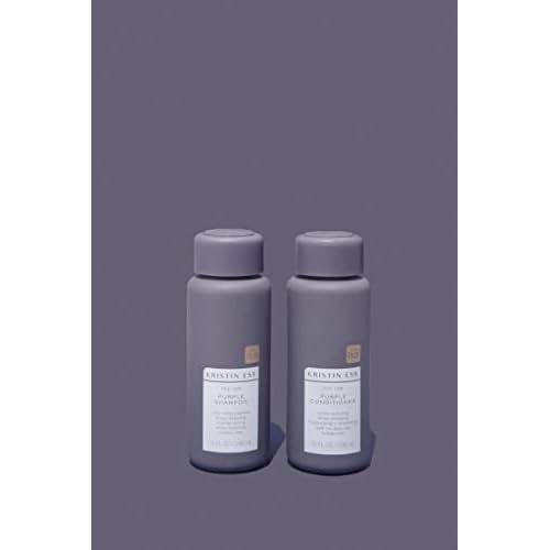 Kristin Ess Hair Purple Shampoo and Conditioner Set for Blonde, Brunette, Silver + Gray Hair, Anti Brass + Yellow Tones, Safe for Color Treated Hair, Sulfate Free Toning Shampoo Conditioner