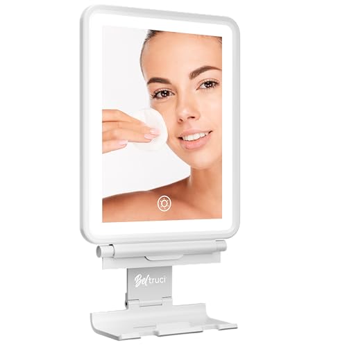 Fogless LED Shower Mirror with Lights, Storage Shelf & Squeegee - White