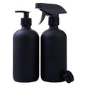 Black Boston Round Glass Bottles, 16oz | Glass Spray Bottle & Soap Dispenser | Reusable for Cleaning & More | Set of 2