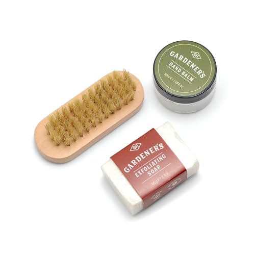 Gentlemen's Hardware Gardener's Handcare Kit Nail Brush, Exfoliating Soap, and Hand Balm Gift Set, 3-Piece, Oak Moss
