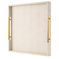 Large Beige Faux Leather Serving Tray with Handles - 20x20 Inches, Stylish Ottoman & Coffee Table Decor