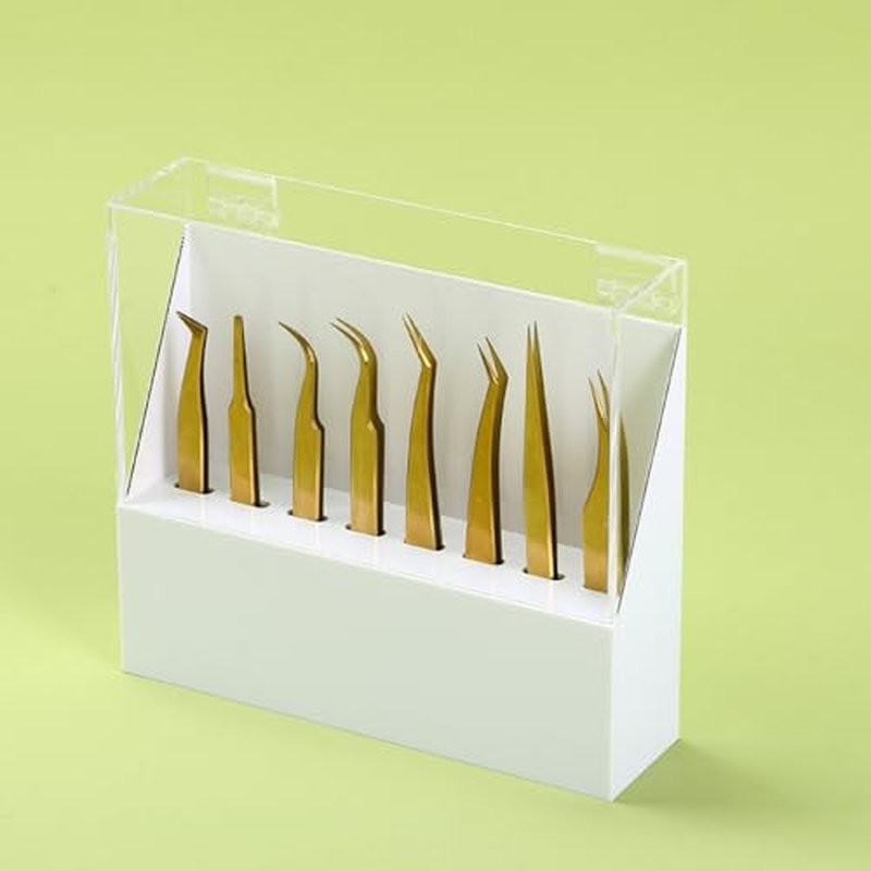 Dust-proof 8 Holes Tweezers Holder, Eyelash Extensions Supplies Acrylic Display, Acrylic Rack Storage Eyelash Extension Tools with Dust Cover Tweezer Display Stand Salon