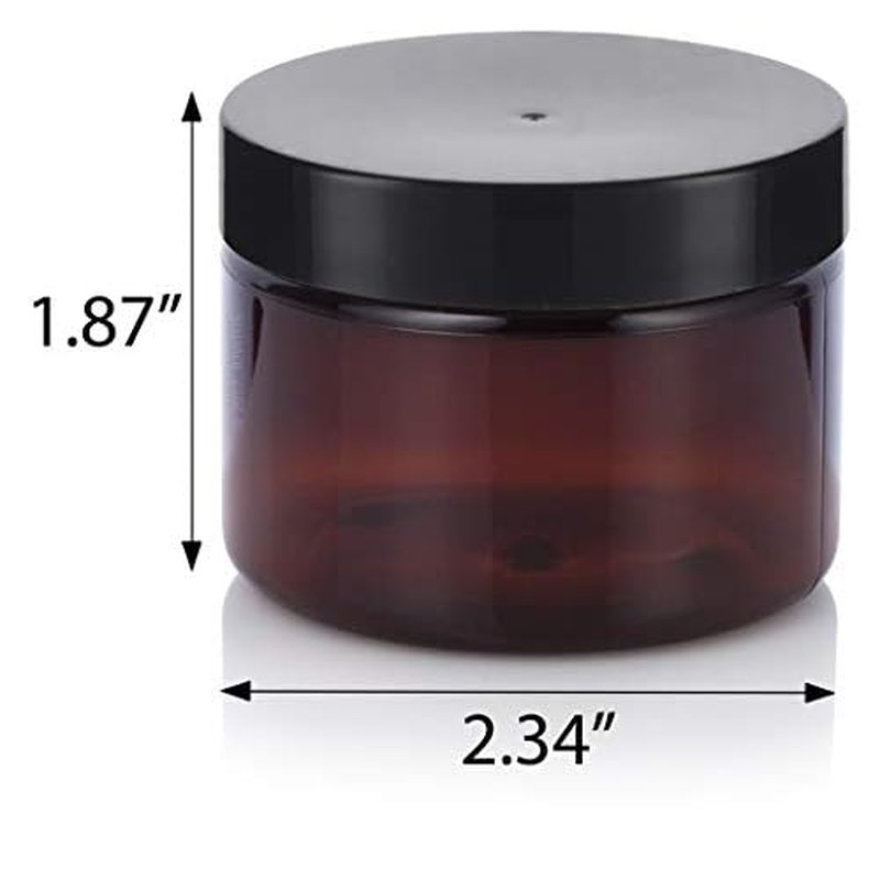 (6 pack) 3 oz Amber PET Plastic Jar with Black Smooth Lid Refillable Storage Travel