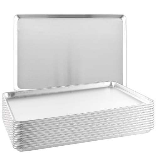 12 Pack Heavy Duty Aluminum Baking Sheet Trays 26 x 18 Inch Commercial Kitchen