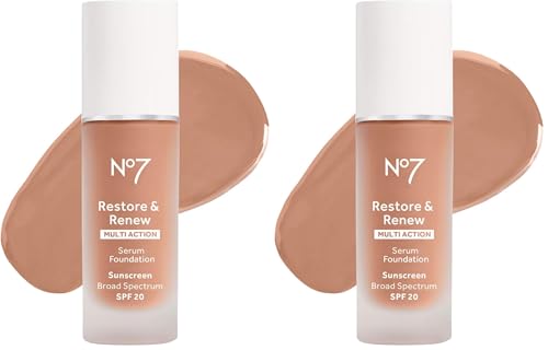 No7 Restore & Renew Multi Action Serum Foundation - Wheat 1 Fl Oz Pack of 2