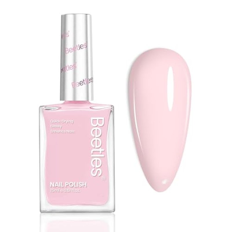 Beetles Light Pink Nail Polish - Cloudy Rose, Pastel Baby Pink Nail Polish Quick Dry, Long-Lasting Pastle Nails, Valentine Fingernail Art Effect Gift for Her - 0.51Fl Oz/15ML