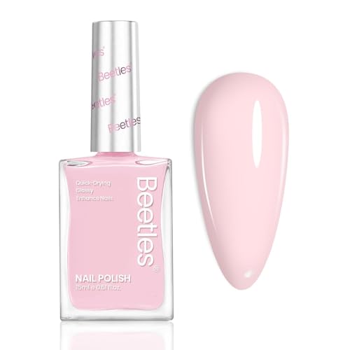 Beetles Light Pink Nail Polish - Cloudy Rose, Pastel Baby Pink Nail Polish Quick Dry, Long-Lasting Pastle Nails, Valentine Fingernail Art Effect Gift for Her - 0.51Fl Oz/15ML