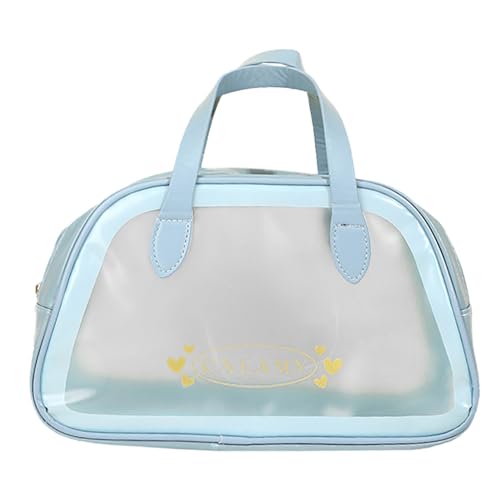 Travel Toiletry Bag, Large Clear Makeup Bag with Handles, Translucent Dry &Wet Separation Travel Bag for Skincare Products, Toiletries (Blue, Medium)