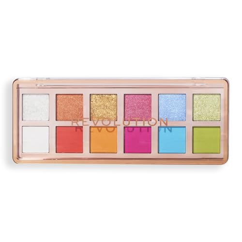 Revolution, The Vibrant Icon Brights Palette, 12 Pigmented Cream Matte & Shimmer Shades, Blendable & Compact Formula, Vegan & Cruelty-Free, 3.53 oz