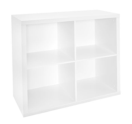 White 4 Cube Storage Shelf Organizer with Back Panel - Easy Assembly