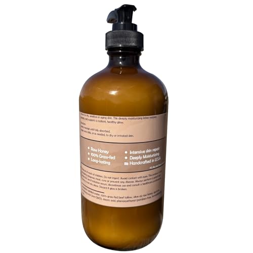 Unscented Grass-Fed Tallow & Raw Honey Body Lotion with Olive Oil - Deep Moisturizer