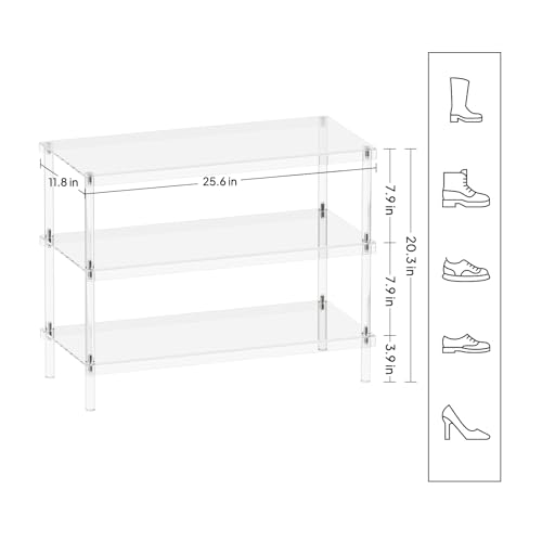 Acrylic Shoe Rack 3-Tier Freestanding Organizer for Entryway & Closet - 25.6''L x 11.8''D x 20.3''H