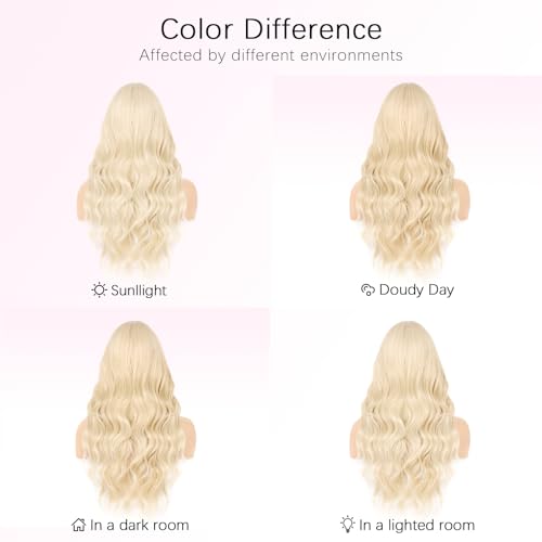 Aida ble Long Blonde Wavy Wig with Bangs - 28-inch Synthetic Hair for Women