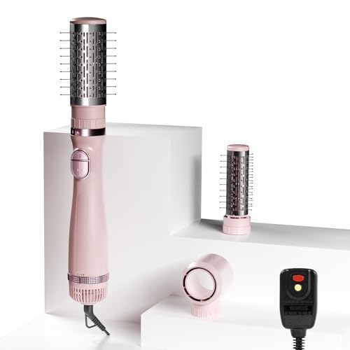 Pink 3-in-1 Rotating Hair Dryer Brush with 3 Attachments for Styling & Volumizing
