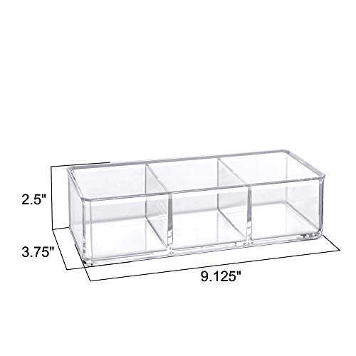 Amazing Abby 2-Pack Acrylic 3-Compartment Makeup Organizer for Vanity, Lipsticks & Nail Polishes