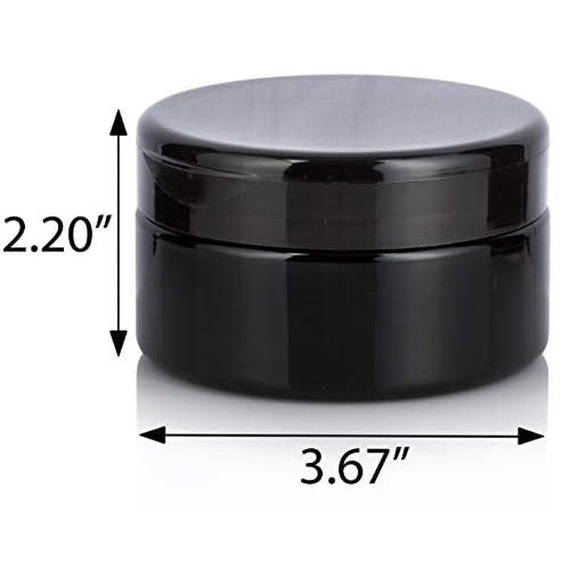 Black PET Plastic (BPA Free) Refillable Low Profile Jar with Black Flip Top Cap - 8 oz (6 Pack)
