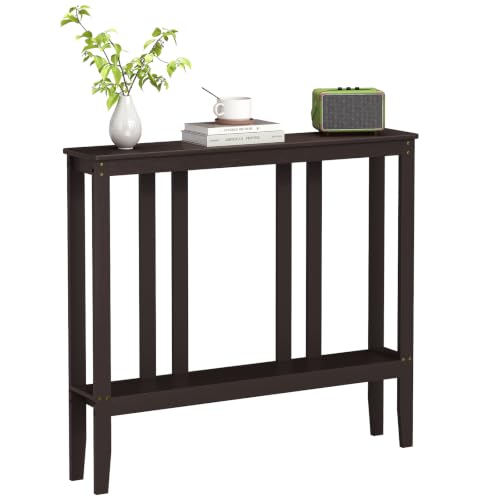 Brown Bamboo 2-Tier Narrow Console Table - Space-Saving Hallway Storage