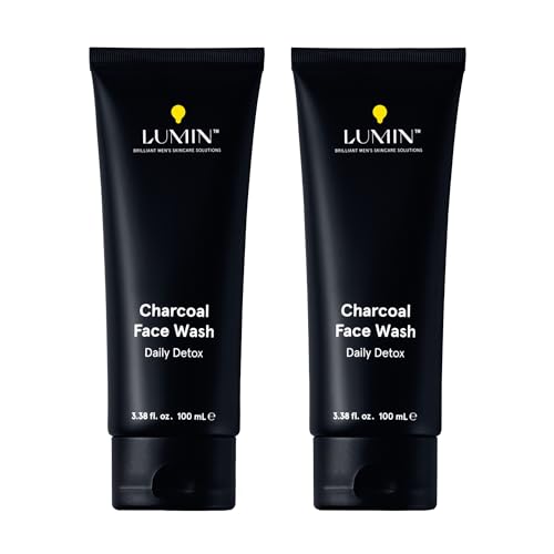 Lumin Charcoal Face Wash for Men, Daily Detox Cleanser, Hydrating Facial Wash w Activated Charcoal, Exfoliates & Unclogs Pores, Oil Control, Refreshing Skincare for Normal & Sensitive Skin, 2 Pack