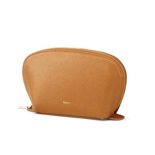 Kattee Leather Makeup Bag, Travel Cosmetic Bag Set, Toiletry Bag Organizer for Women, 1-PACK, Medium, Brown
