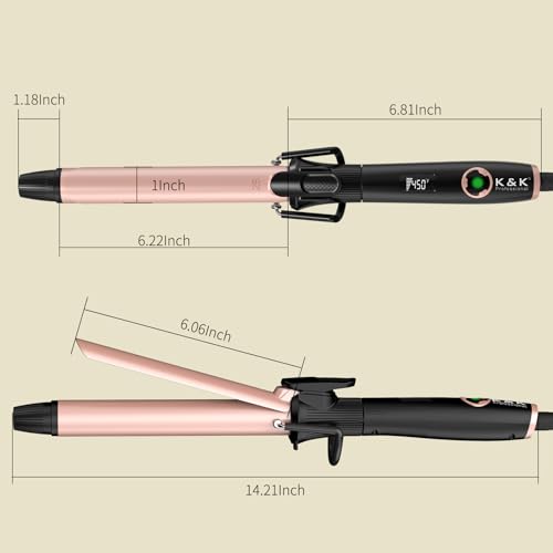 Rose Gold 1-Inch Curling Iron with Clip - Ceramic Hair Curler, Dual Voltage