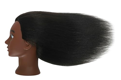 Mannequin Head with Stand - 22 Inch Human Hair for Hairdressing Practice - Deak Black