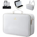 Cream Large Makeup Bag with LED Mirror - Travel Organizer for Artists