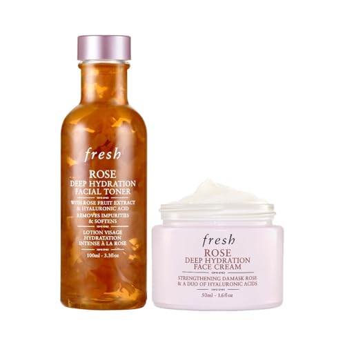 Deep Hydration Duo by Fresh for Women - 2 Pc 3.3oz Rose Deep Hydration Facial Toner, 1.6oz Rose Deep Hydration Face Cream