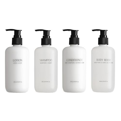 Shampoo Conditioner Body Wash and Lotion Kit 4 Pump Bottles Per Case Each 10.14 Fl oz/300 ML Aloe vera, Green Tea Extract Infused Hotel Toiletries