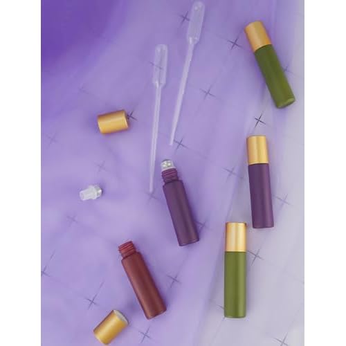 Tomorotec 10ml Colorful Essential Oil Roller Bottles with Stainless Steel Balls 20-Pack, Ultra Thick Roller Bottle for Oil with Droppers (5 Colors)