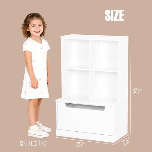 Kids Bookshelf and Toy Storage Organizer with Drawer - Toddler Friendly
