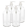 kitchentoolz 32 Ounce Large Clear Glass Boston Round Bottles with White Pumps. Great for Lotions, Soaps, Oils, Sauces and DIY Laundry Detergent - Food Safe and Medical Grade (Pack of 4)