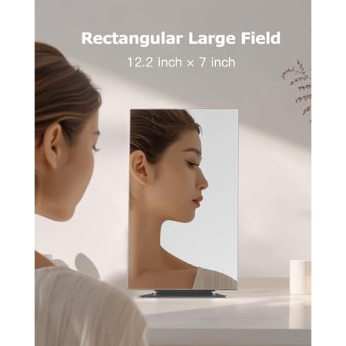 Rectangular Free-Standing Makeup Mirror, Frameless 1X Vanity Mirror with Adjustable Tilt, Metal Base, for Desk, Bathroom Countertop or Windowsill, 12 x 7 Inches