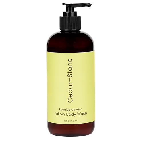 Cedar + Stone Clean Body Wash with Grass-Fed Tallow ? Sulfate-Free Natural Body Wash for Dry, Sensitive Skin ? Eucalyptus & Mint with USDA Organic Oils, 16oz