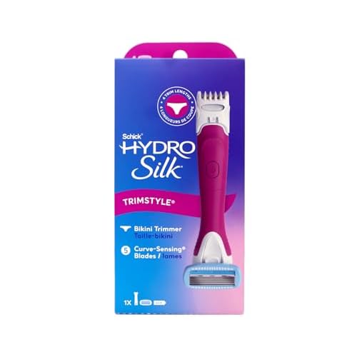 Schick Hydro Silk TrimStyle Razor with Bikini Trimmer for Women | 2-in-1 Bikini Razor for Women and Womens Trimmer for Pubic Hair, Includes 1 Waterproof Handle, 1 Refill & 1 AAA Battery