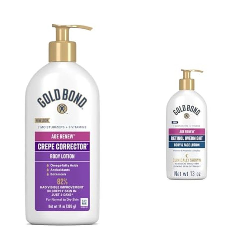 Gold Bond Age Renew Crepe Corrector Body Lotion, Replenishing & Smoothing Formula, 14 oz. & Age Renew Retinol Overnight Body & Face Lotion, With Retinol & Peptide Complex, 13 oz.