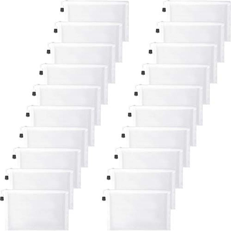 20 Pieces Mesh Bags Mesh Zipper Pouch Makeup Cosmetic Bag Pencil Pouch, 9.5 x 7.1 inches (White)