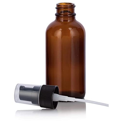 JUVITUS 2 oz Amber Glass Boston Round Black Treatment Pump Bottle (10 pack) + Funnel BPA Free Refillable Empty Storage Containers