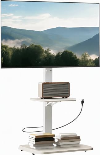 Floor TV Stand with Power Outlet for 32-75 Inch TVs Up to 110 lbs - Height Adjustable & Swivel