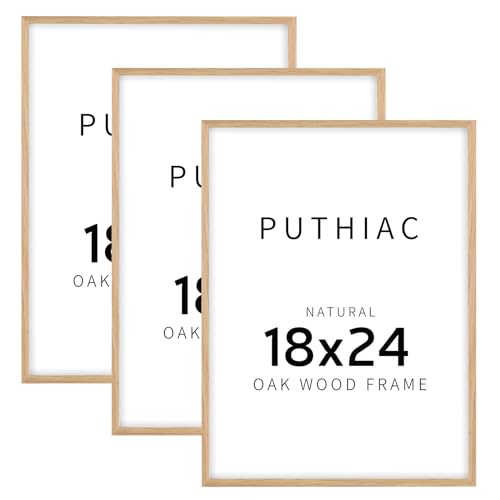 Solid Oak Picture Frame 18x24 Inches - Natural Finish, 3 Pack, Beige Variation