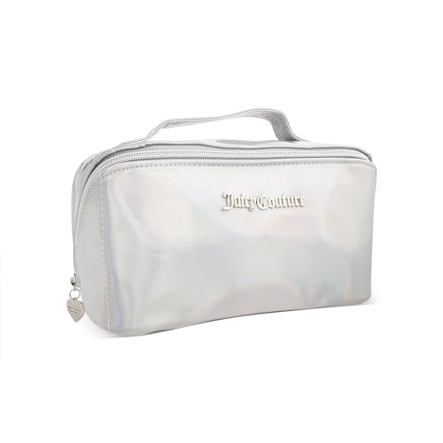 Juicy Couture White Makeup Bag Cosmetics Organizer Travel Essentials Cross Zip Iridescent